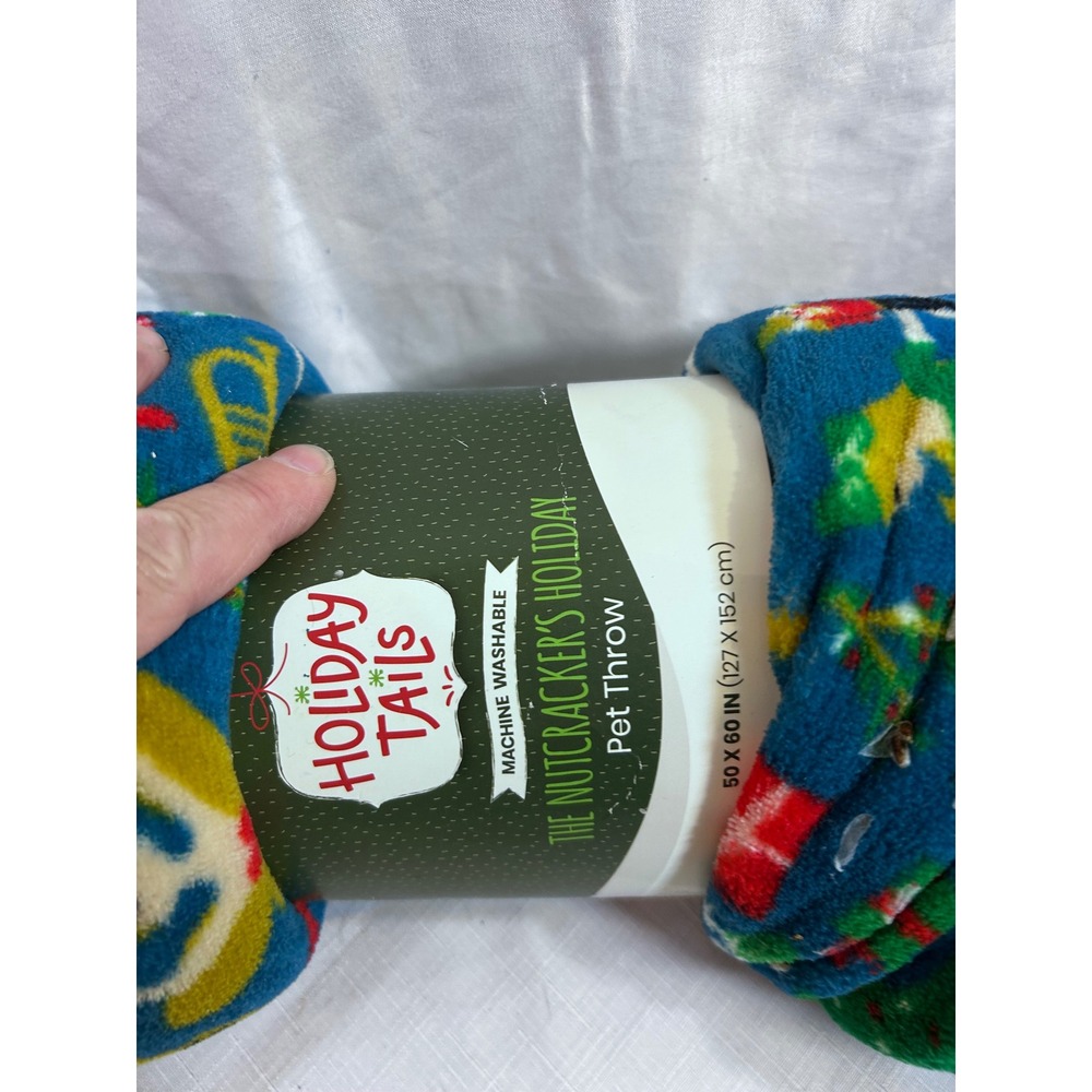 Holiday Tails Pet Throw 50x60 Blue Nutcracker Holiday Christmas Fleece Blanket - Picture 3 of 5